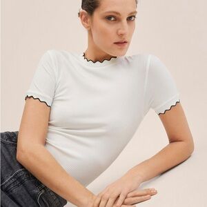 NWOT Mango Scallop Trim Ribbed Shirt